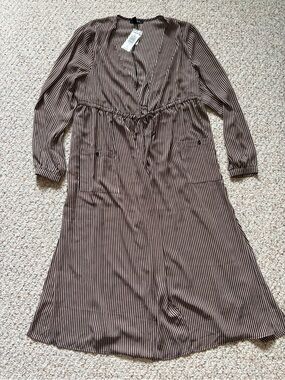 New Torrid Tie Waist brown white Striped Kimono tie waist pockets women plus 1X
